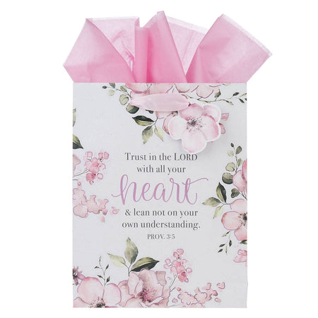 Trust in the Lord Pink Floral Medium Gift Bag - Proverbs 3:5 by Christian Art Gifts