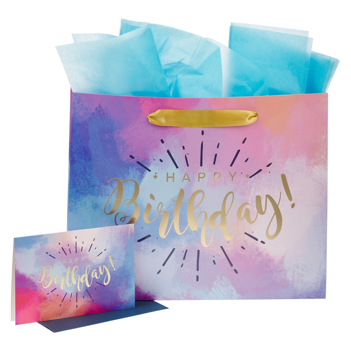 Happy Birthday Multicolored Large Gift Bag Set with Card and Tissue Paper by Christian Art Gifts