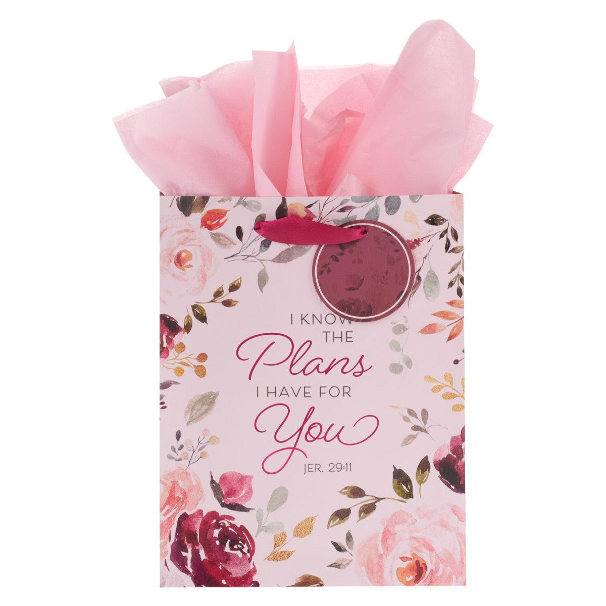 The Plans I Have for You Plum Floral Medium Gift Bag – Jeremiah 29:11 by Christian Art Gifts