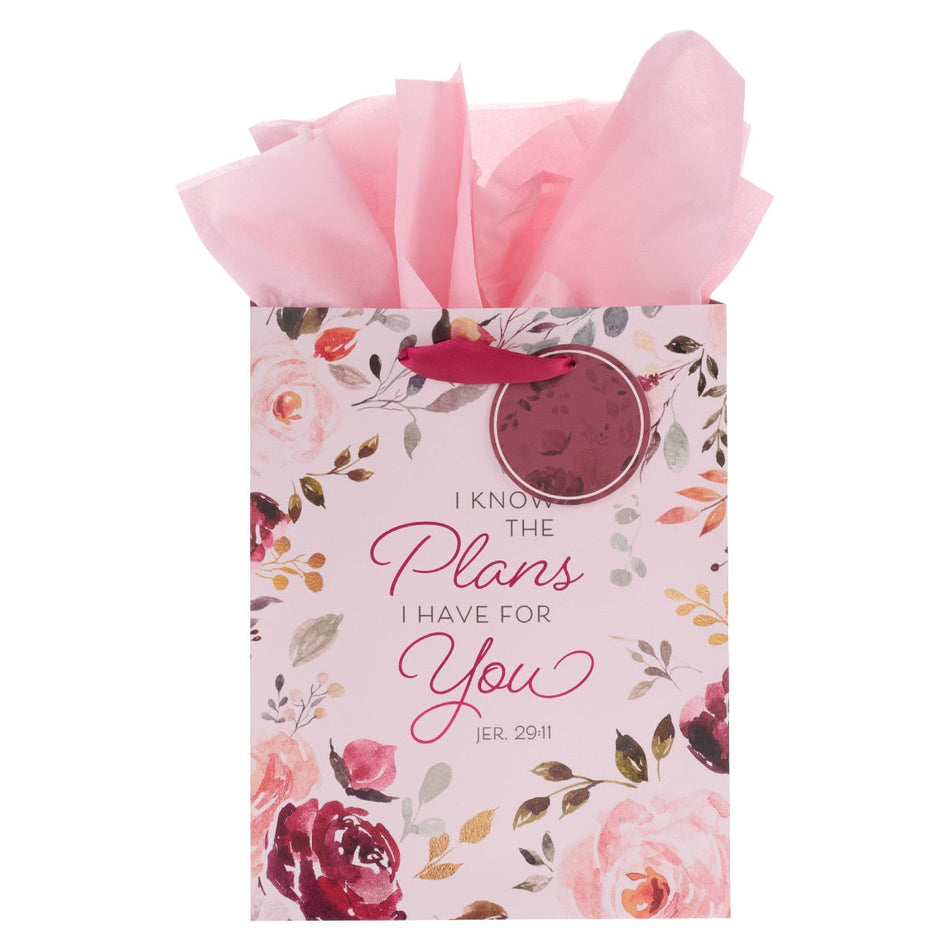 The Plans I Have for You Plum Floral Medium Gift Bag – Jeremiah 29:11 by Christian Art Gifts