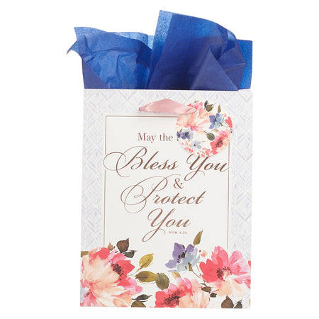 Bless You and Protect You Blue Floral Medium Gift Bag - Numbers 6:24 by Christian Art Gifts