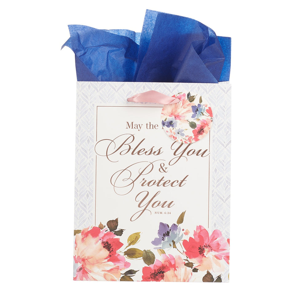 Bless You and Protect You Blue Floral Medium Gift Bag - Numbers 6:24 by Christian Art Gifts