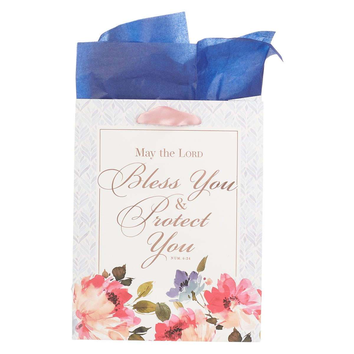 Bless You and Protect You Blue Floral Medium Gift Bag - Numbers 6:24 by Christian Art Gifts, product view 2