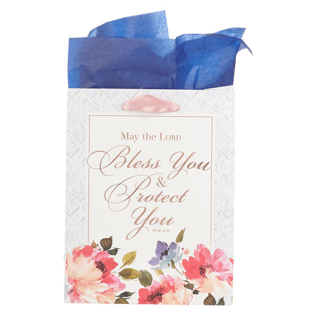 Bless You and Protect You Blue Floral Medium Gift Bag - Numbers 6:24 by Christian Art Gifts, product view 2