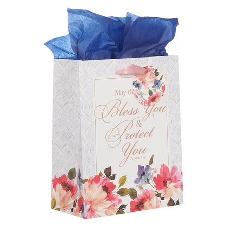 Bless You and Protect You Blue Floral Medium Gift Bag - Numbers 6:24 by Christian Art Gifts, product view 3