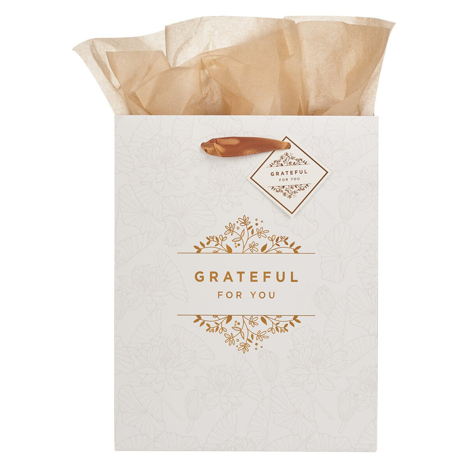 Grateful For You White and Gold Medium Gift Bag by Christian Art Gifts