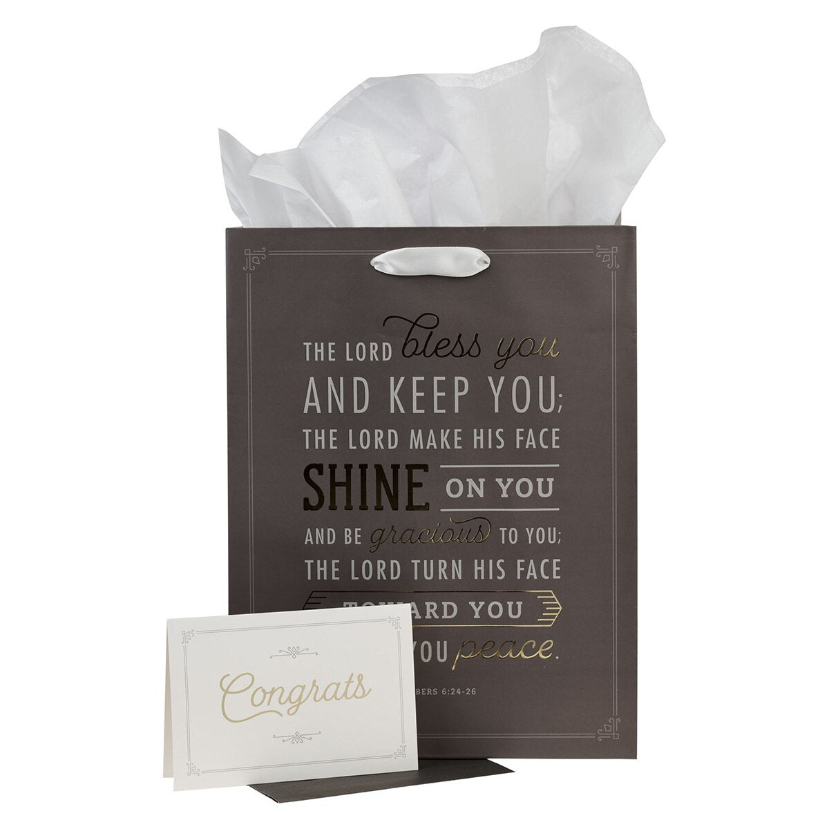 Bless You and Keep You Black and Gold Large Portrait Gift Bag with Card - Numbers 6:24-26 by Christian Art Gifts