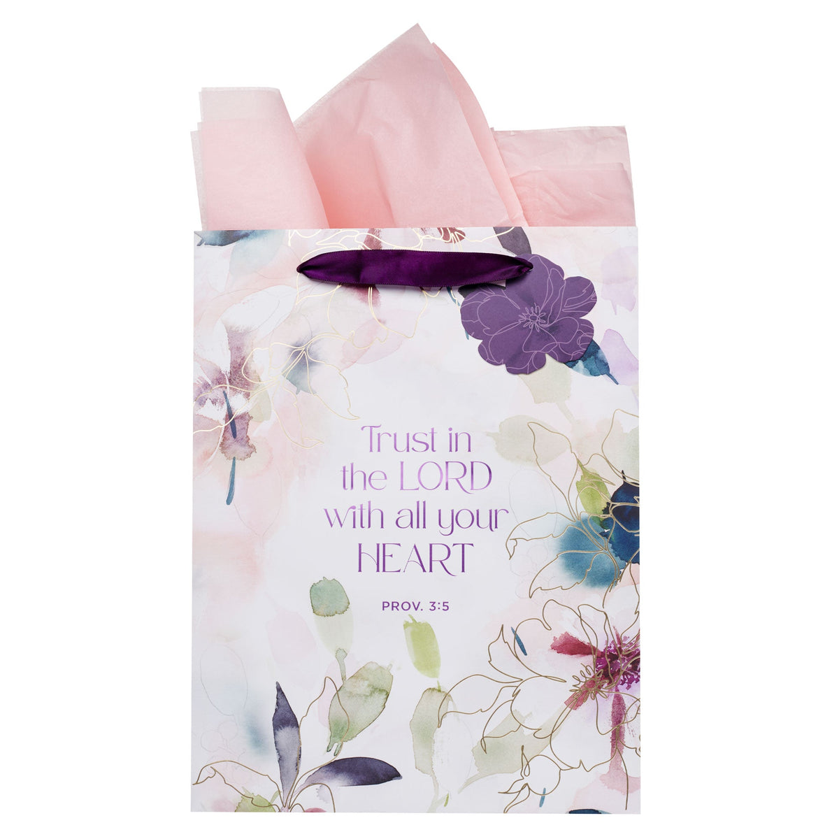 Trust in the Lord Purple Bloom Large Portrait Gift Bag - Proverbs 3:5 by Christian Art Gifts