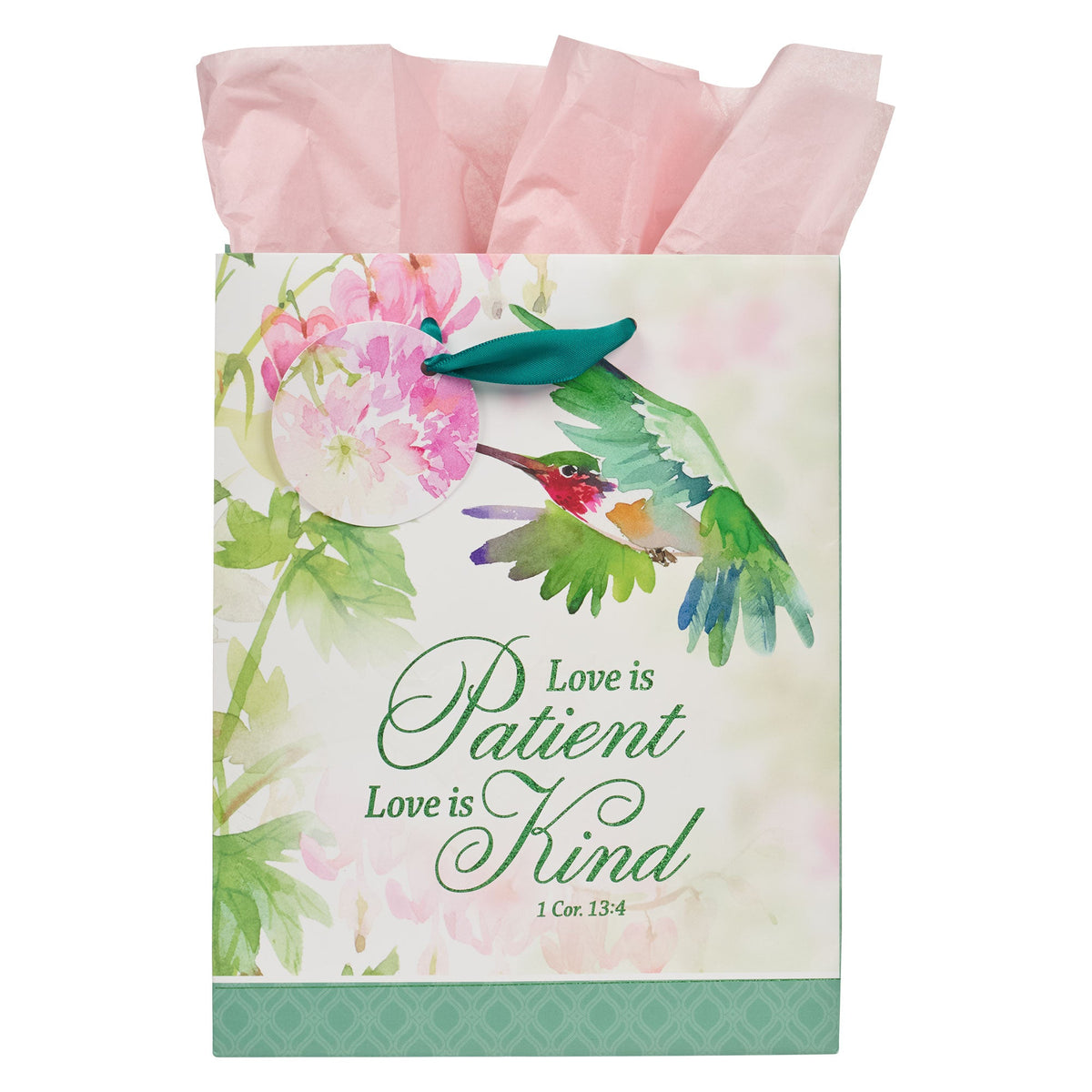 Love is Patient Hummingbird Medium Gift Bag - 1 Corinthians 13:4 by Christian Art Gifts