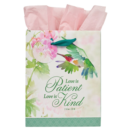 Love is Patient Hummingbird Medium Gift Bag - 1 Corinthians 13:4 by Christian Art Gifts