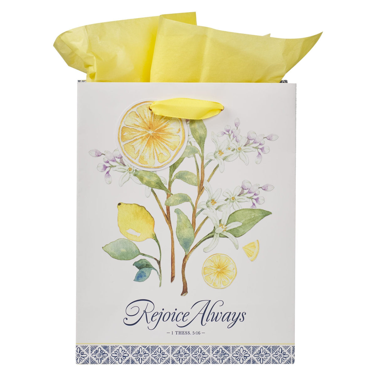 Rejoice Always White Lemon Medium Gift Bag - 1 Thessalonians 5:16 by Christian Art Gifts