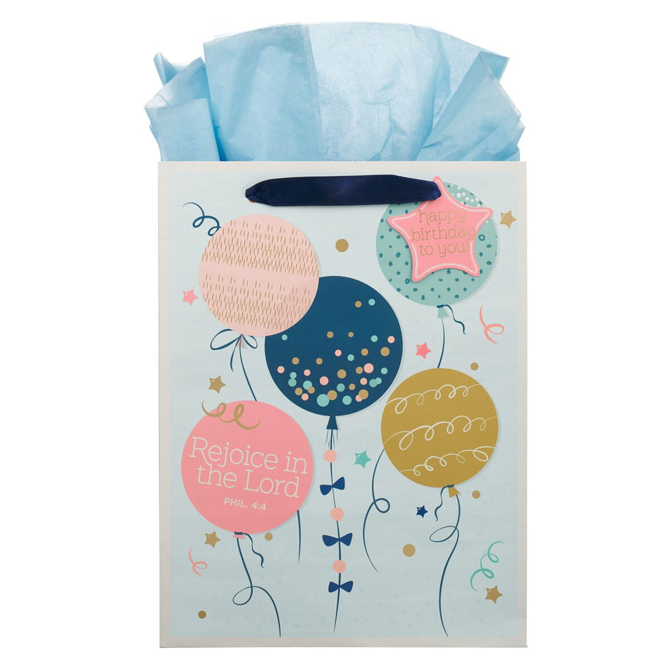 Rejoice Colorful Balloon Large Portrait Gift Bag - Philippians 4:4 by Christian Art Gifts