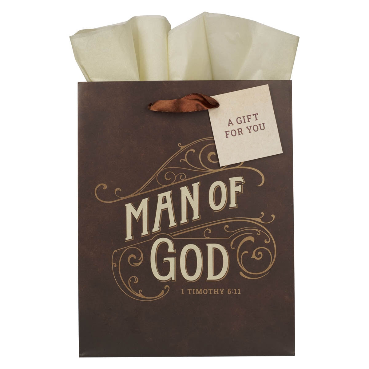 Man of God Brown Medium Gift Bag - 1 Timothy 6:11 by Christian Art Gifts