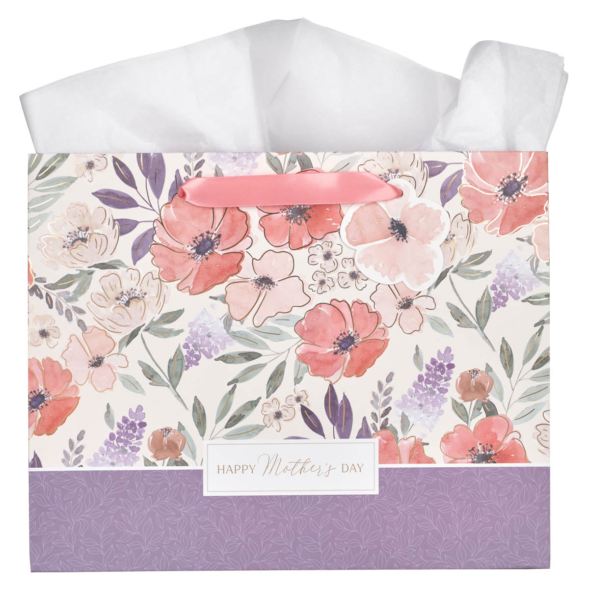 Happy Mother's Day Coral Poppy Large Landscape Gift Bag by Christian Art Gifts