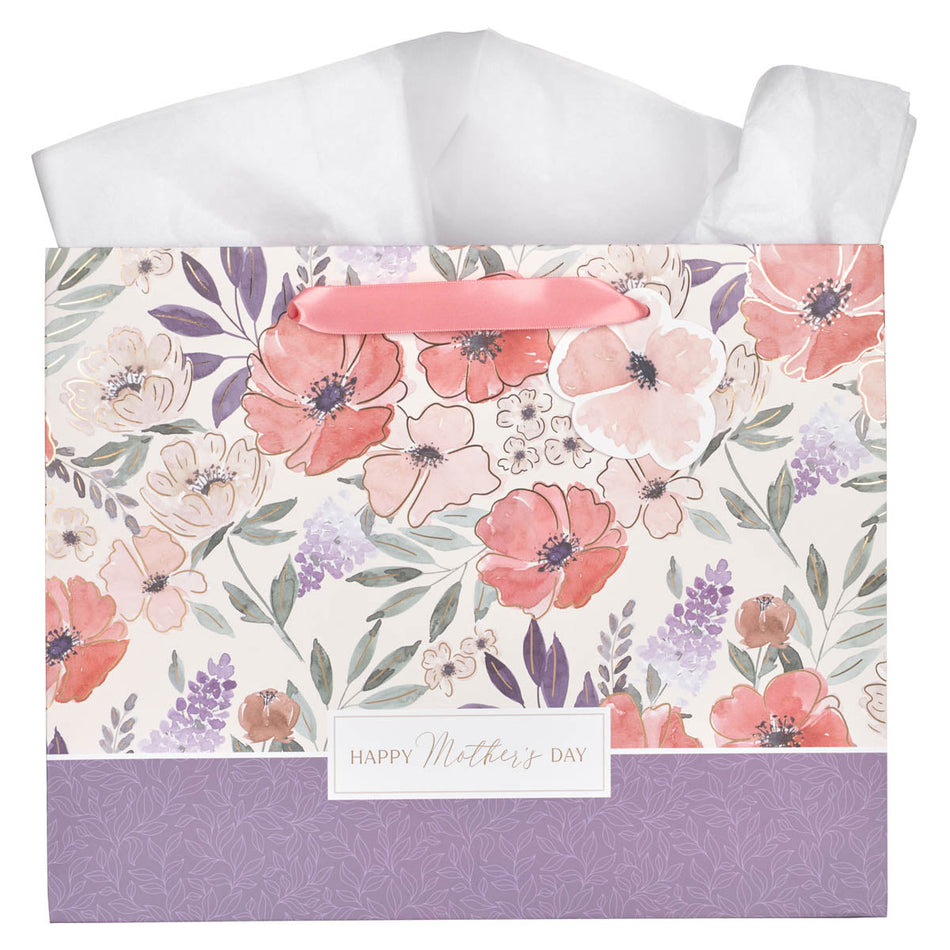 Happy Mother's Day Coral Poppy Large Landscape Gift Bag by Christian Art Gifts