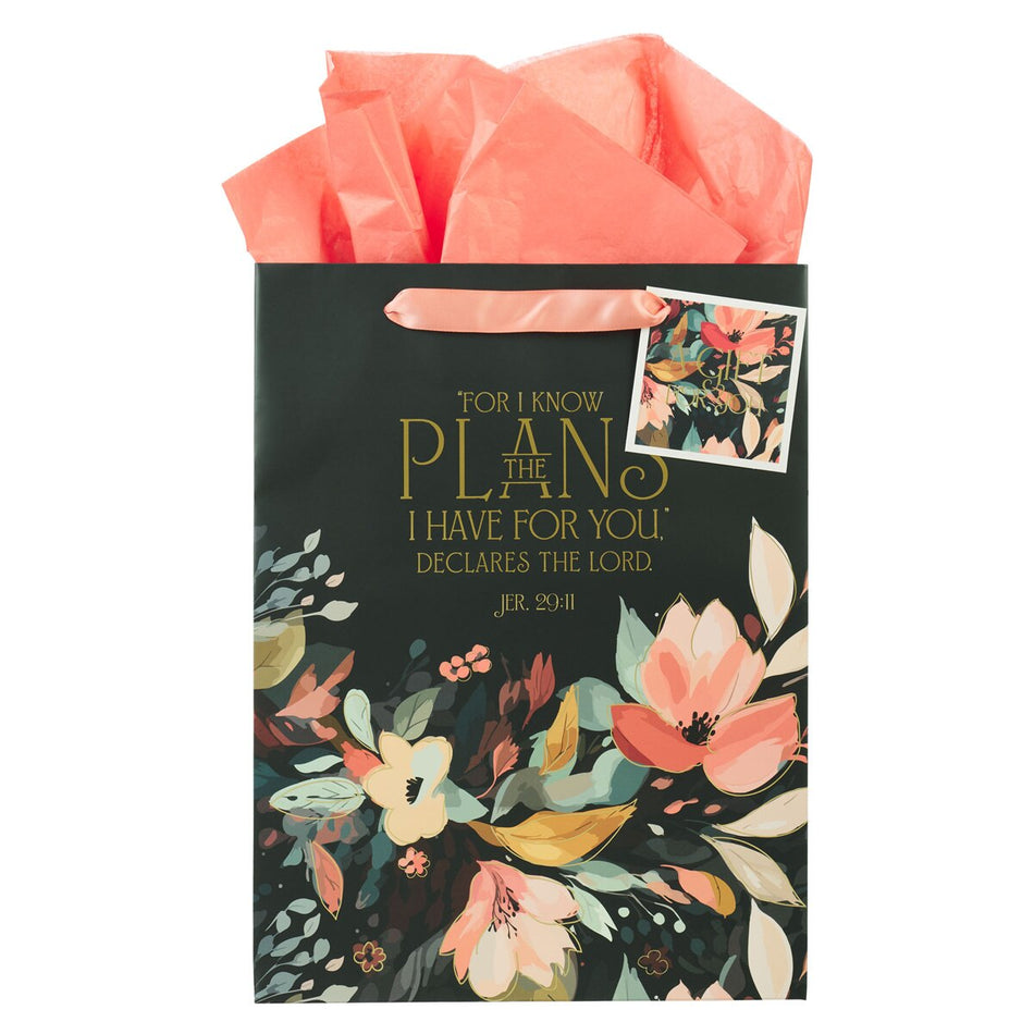 Hope and a Future Midnight Botanical Large Portrait Gift Bag - Jeremiah 29:11 by Christian Art Gifts