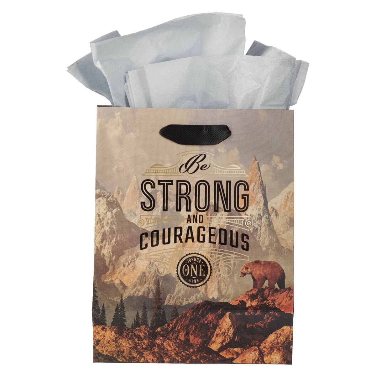 Strong and Courageous Mountain View Medium Gift Bag - Joshua 1:9 by Christian Art Gifts, product view 3