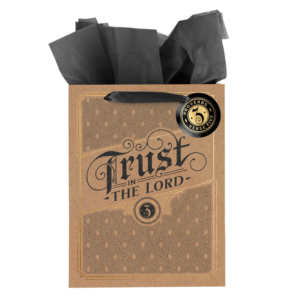 Trust in the Lord Cork-brown Large Portrait Gift Bag - Proverbs 3:5 by Christian Art Gifts