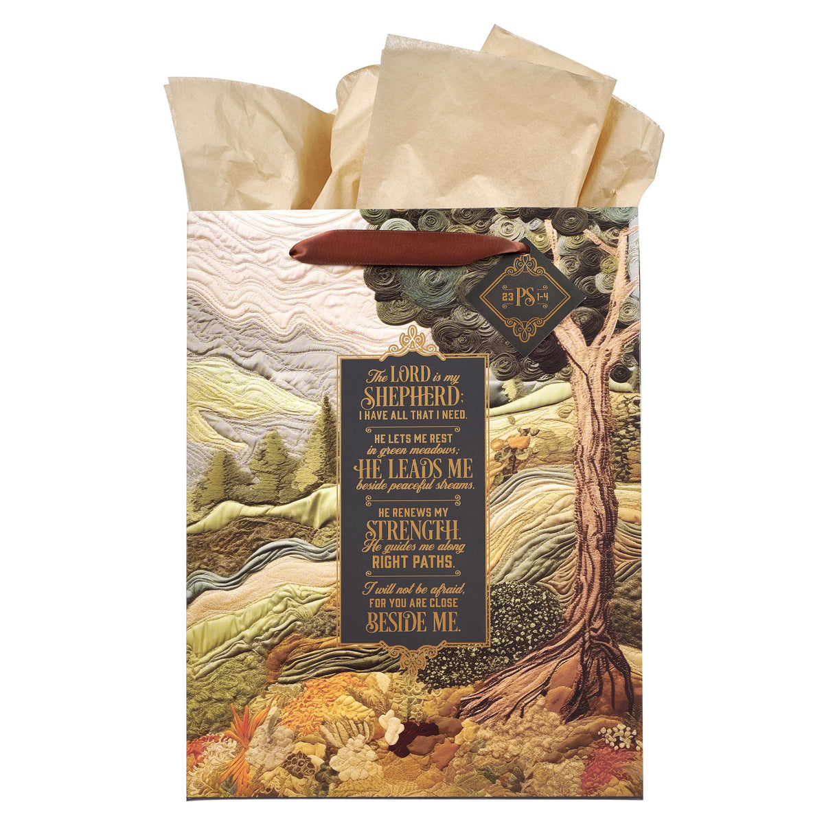 The Lord is my Shepherd Green Meadow Tapestry Large Portrait Gift Bag - Psalm 23:1-4 by Christian Art Gifts