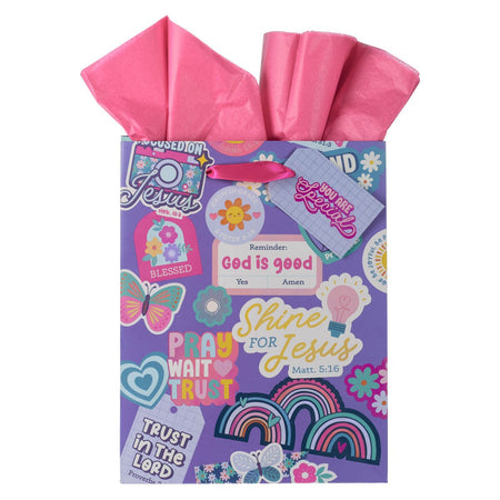 Shine for Jesus Purple Sticker Medium Gift Bag - Matthew 5:16 by Christian Art Gifts