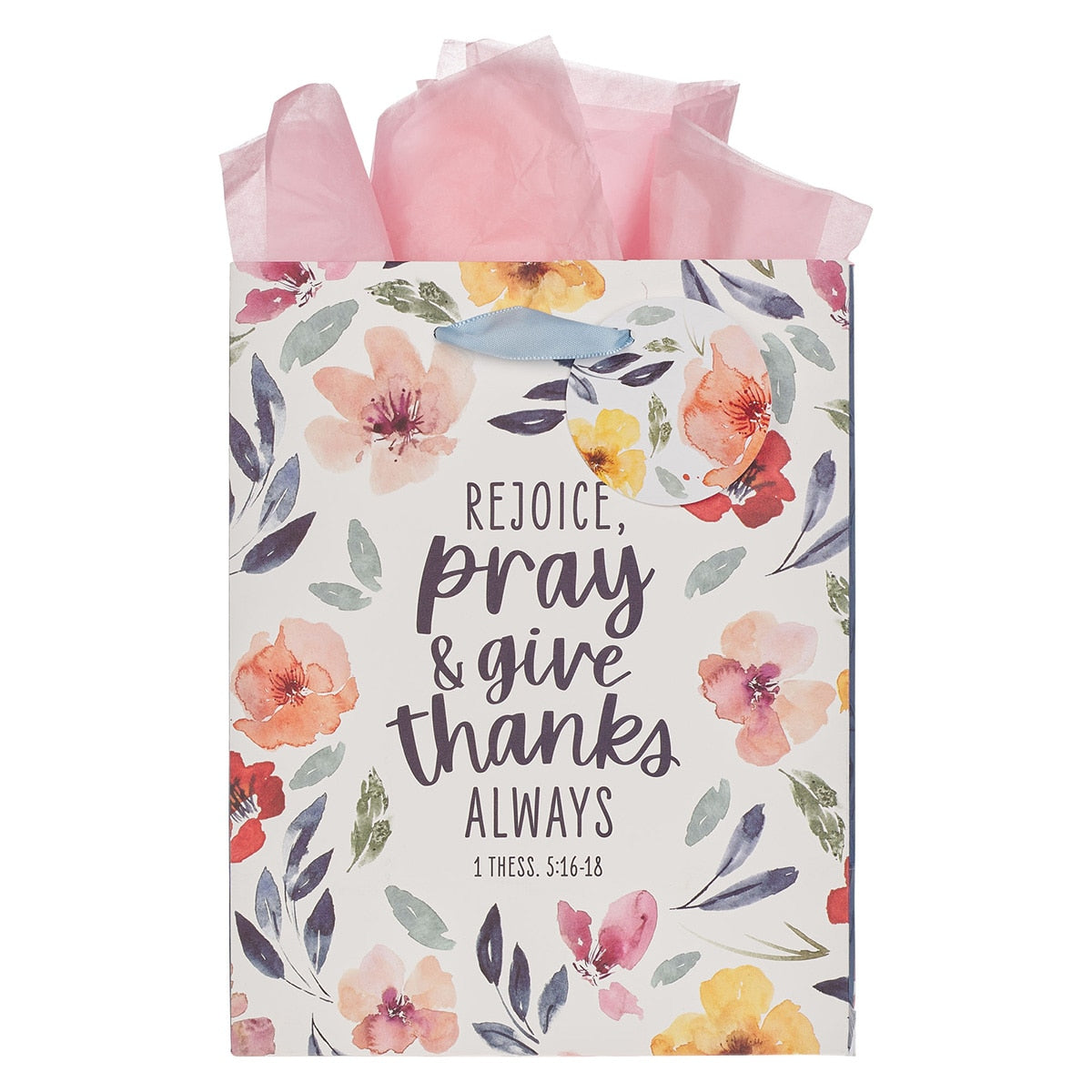 Rejoice Bright Floral Medium Gift Bag - 1 Thessalonians 5:16-18 by Christian Art Gifts