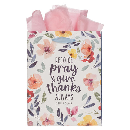 Rejoice Bright Floral Medium Gift Bag - 1 Thessalonians 5:16-18 by Christian Art Gifts