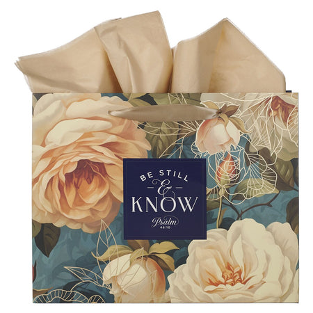 Be Still and Know Serene Roses Large Landscape Gift Bag - Psalm 46:10 by Christian Art Gifts