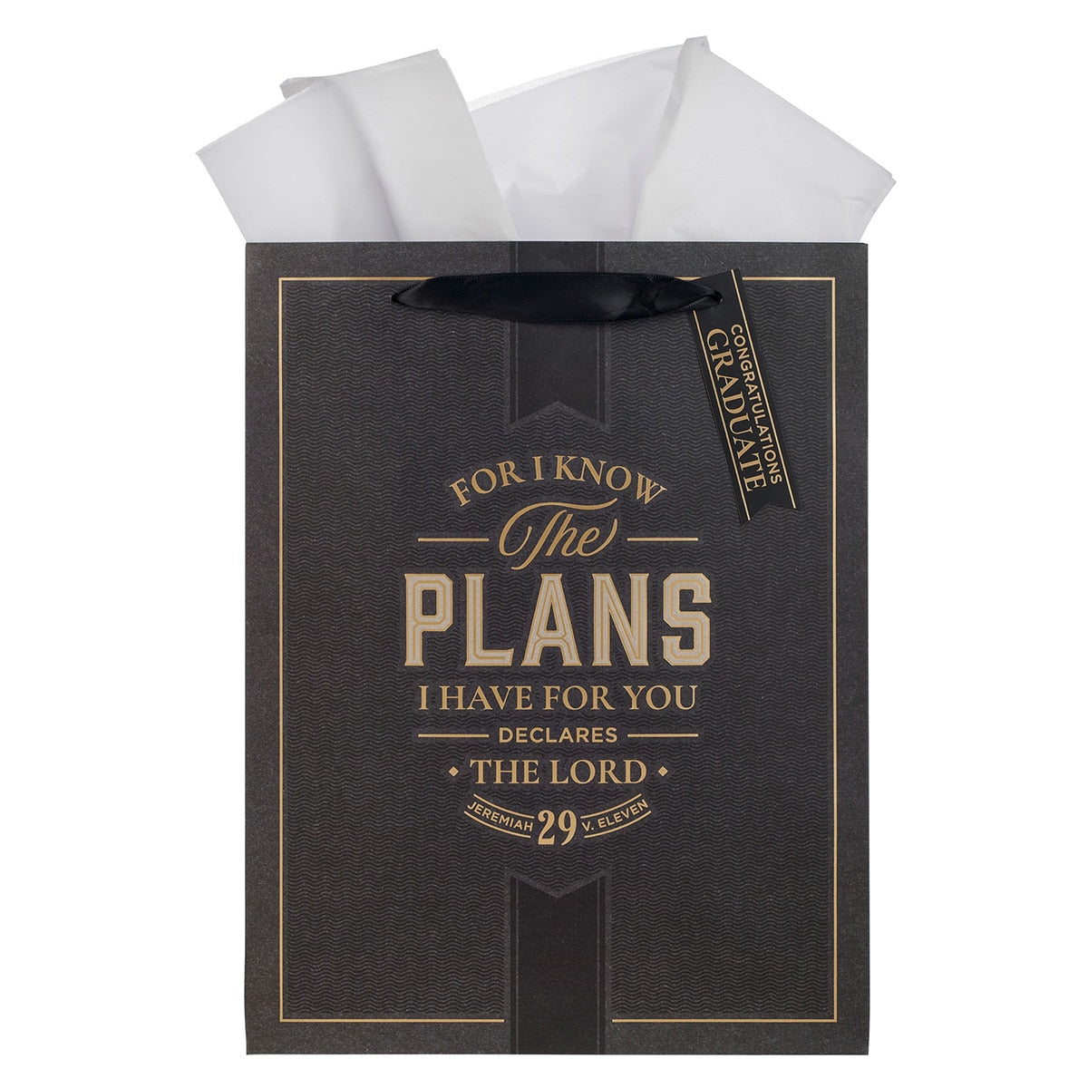 The Plans Charcoal and Gold Large Portrait Gift Bag - Jeremiah 29:11 by Christian Art Gifts