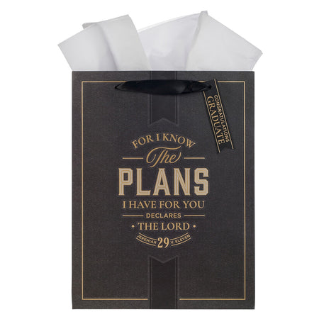 The Plans Charcoal and Gold Large Portrait Gift Bag - Jeremiah 29:11 by Christian Art Gifts
