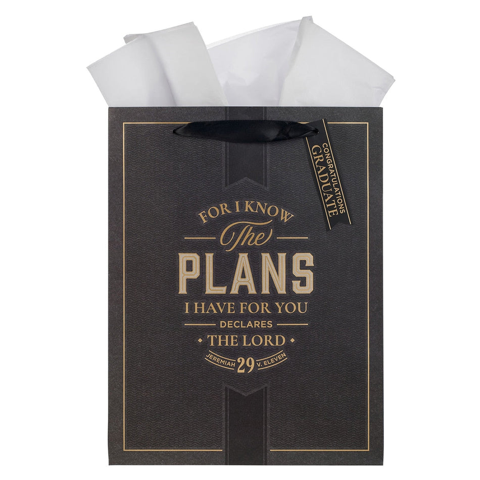 The Plans Charcoal and Gold Large Portrait Gift Bag - Jeremiah 29:11 by Christian Art Gifts