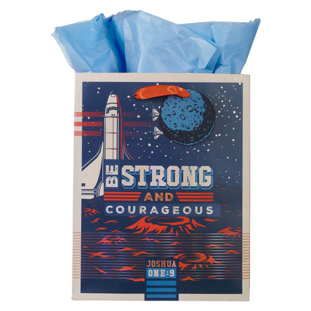 Be Strong and Courageous Blue Space Medium Gift Bag - Joshua 1:9 by Christian Art Gifts