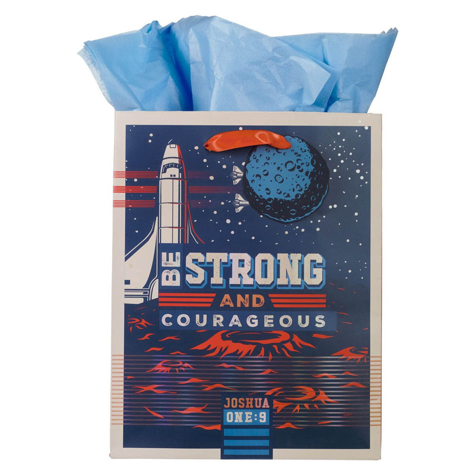Be Strong and Courageous Blue Space Medium Gift Bag - Joshua 1:9 by Christian Art Gifts