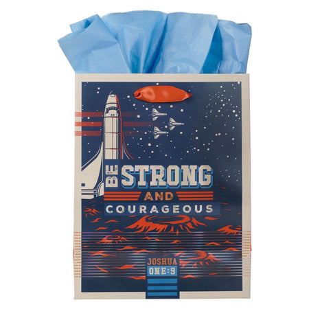 Be Strong and Courageous Blue Space Medium Gift Bag - Joshua 1:9 by Christian Art Gifts, product view 3