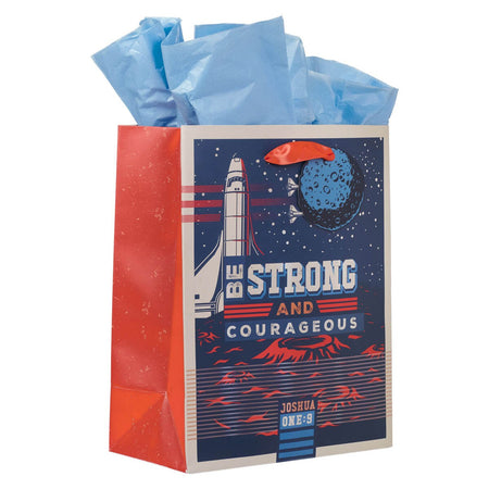 Be Strong and Courageous Blue Space Medium Gift Bag - Joshua 1:9 by Christian Art Gifts, product view 3
