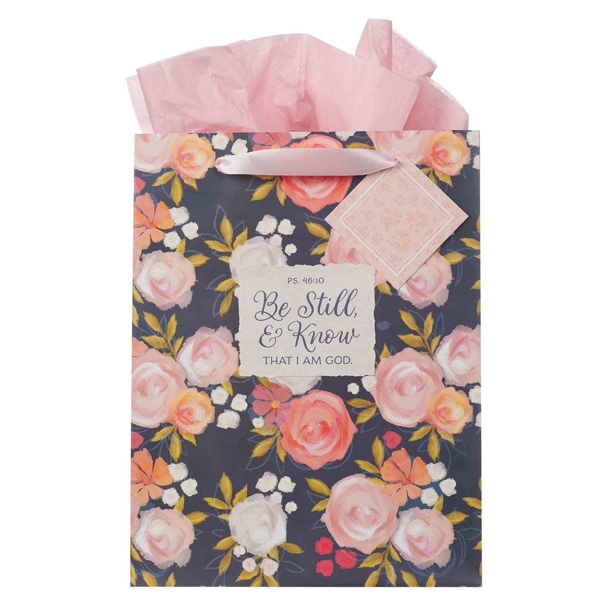 Be Still and Know Painted Peonies Large Portrait Gift Bag - Psalm 46:10 by Christian Art Gifts