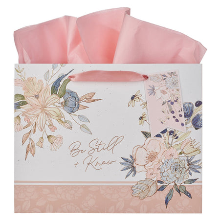 Be Still and Know Peach Blossom Large Landscape Gift Bag - Psalm 46:10 by Christian Art Gifts