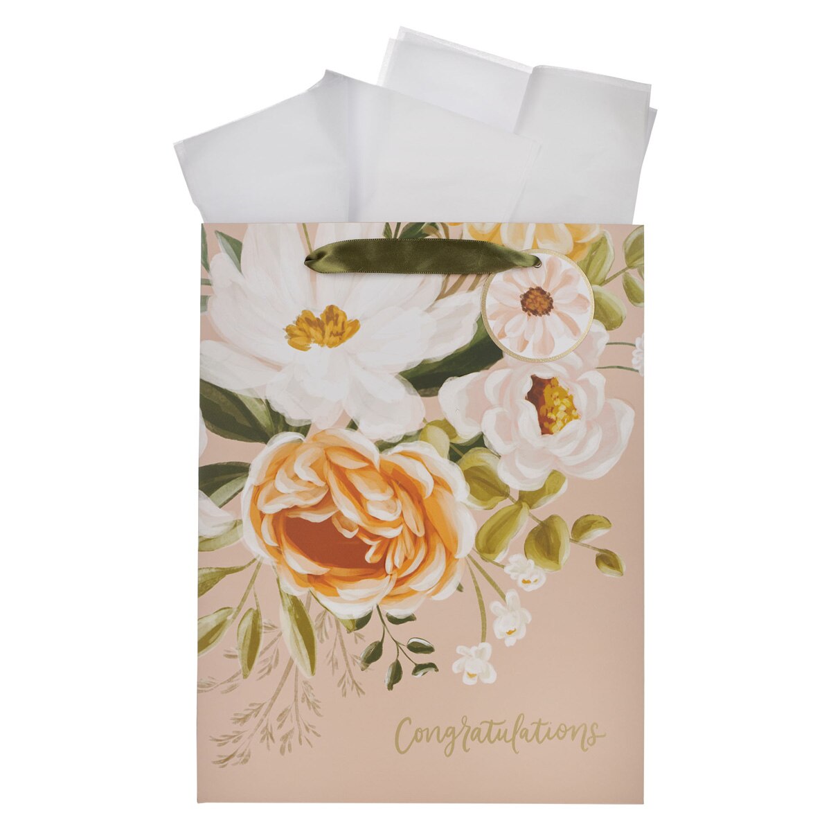 Sophia Peach Floral Large Portrait Gift Bag by Christian Art Gifts