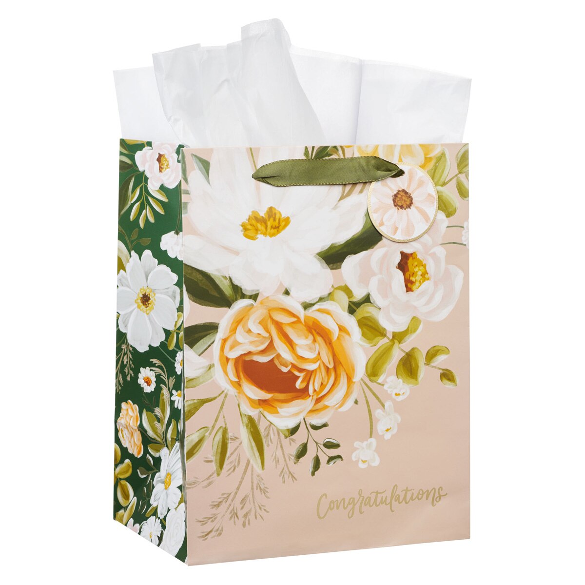 Sophia Peach Floral Large Portrait Gift Bag by Christian Art Gifts, product view 2
