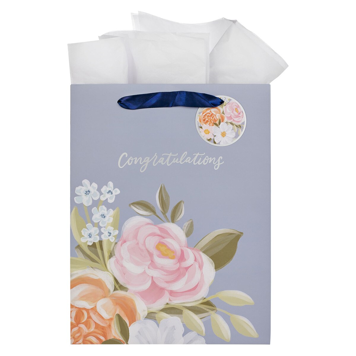 Congratulations Blue Floral Large Portrait Gift Bag by Christian Art Gifts