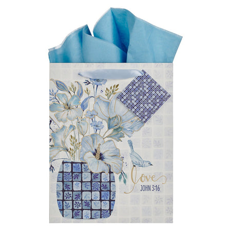 Love Blue Mosaic Tile Large Portrait Gift Bag - John 3:16 by Christian Art Gifts