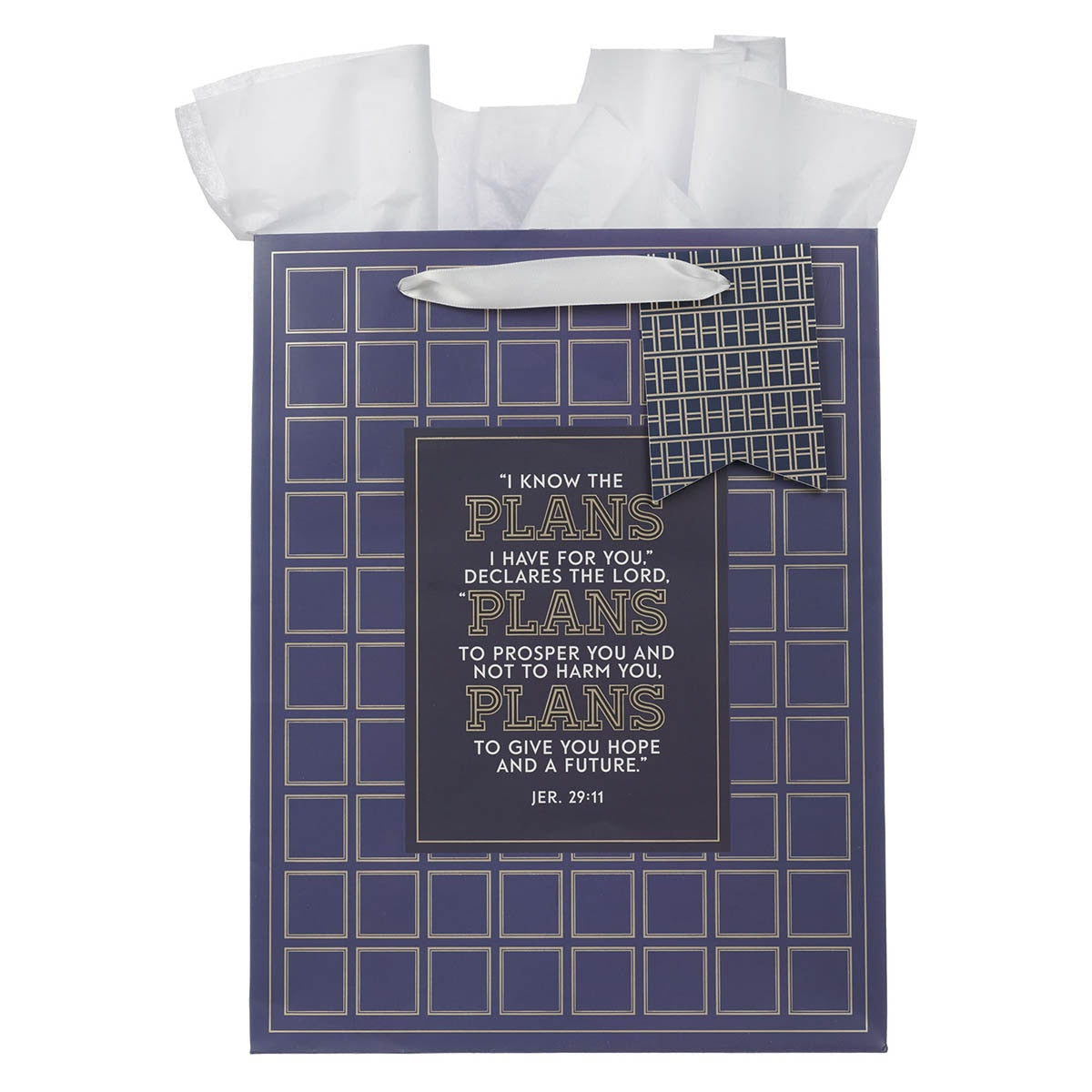 The Plans Modern Blue Grid Large Portrait Gift Bag - Jeremiah 29:11 by Christian Art Gifts