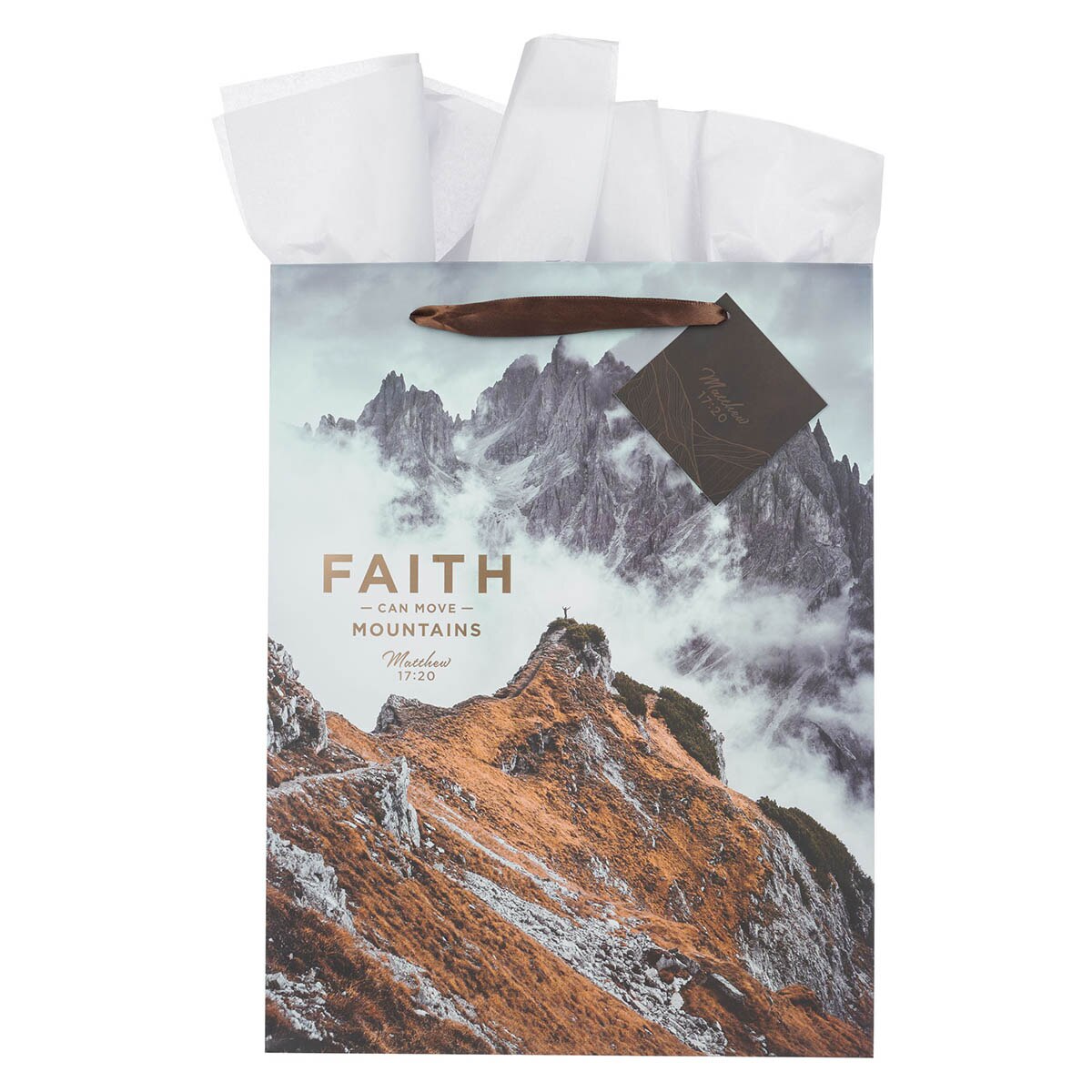 Faith Can Move Mountains Large Portrait Gift Bag - Matthew 17:20 by Christian Art Gifts