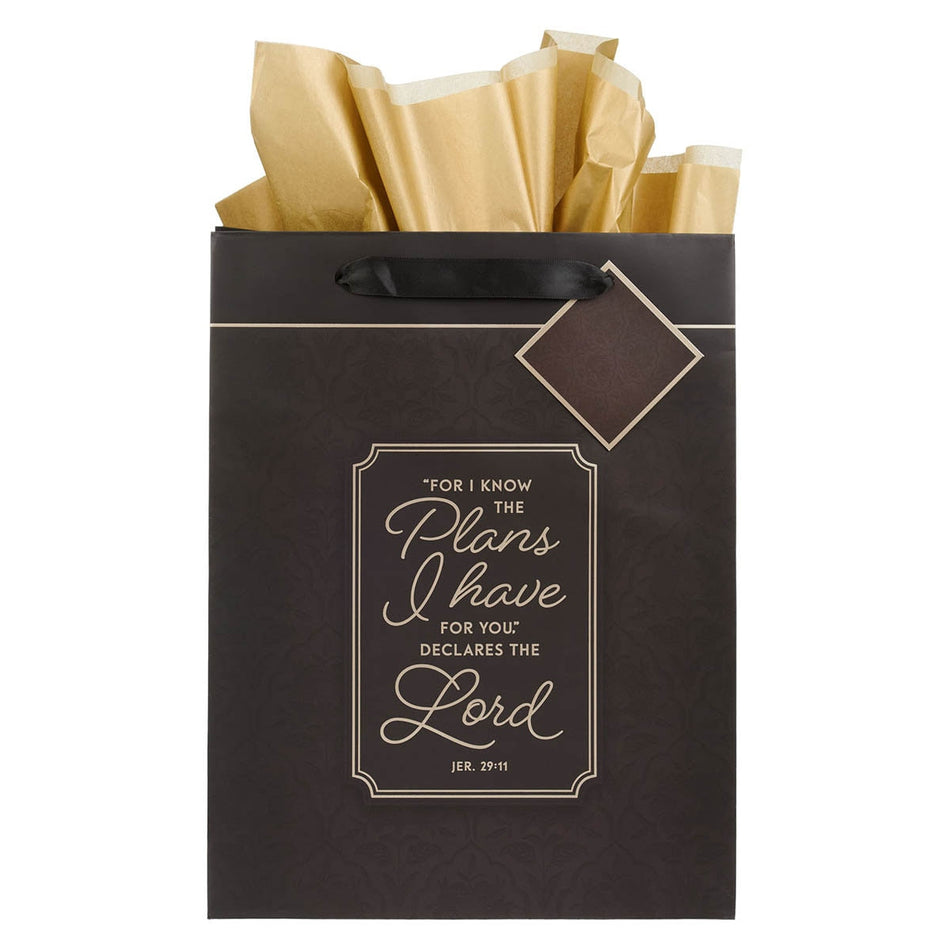 I Know the Plans Graphite Gray Large Portrait Gift Bag - Jeremiah 29:11 by Christian Art Gifts