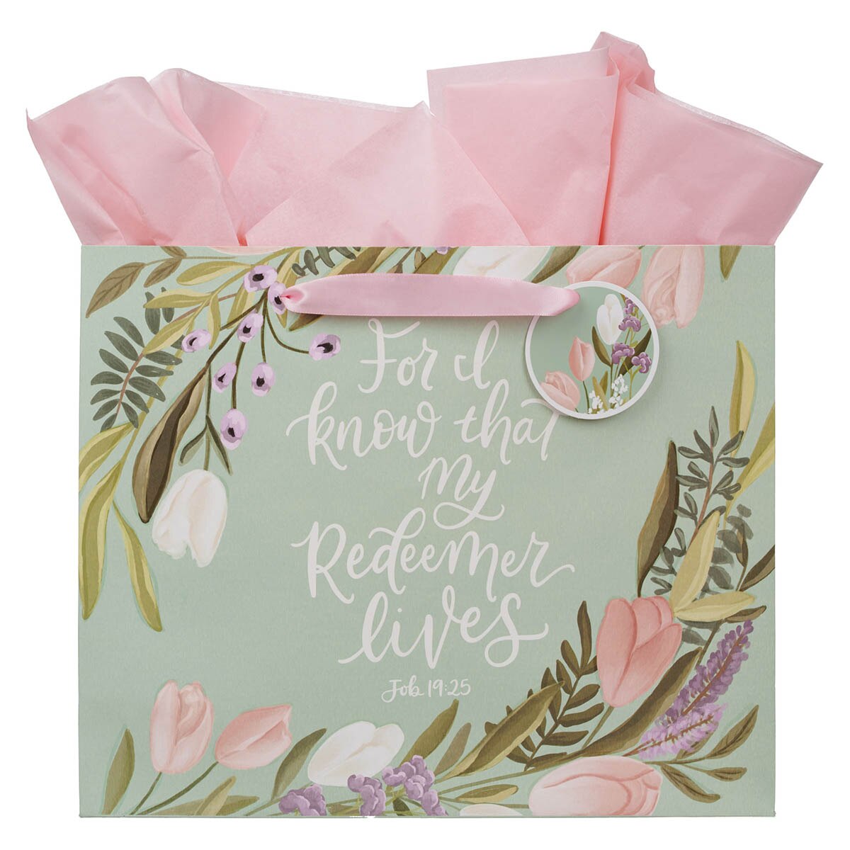 My Redeemer Lives Mint Meadow Large Landscape Gift Bag - Job 19:25 by Christian Art Gifts