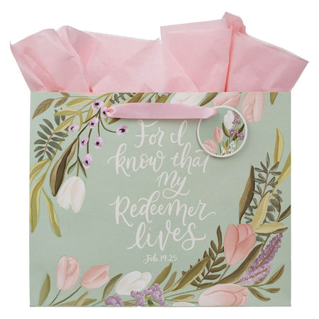 My Redeemer Lives Mint Meadow Large Landscape Gift Bag - Job 19:25 by Christian Art Gifts