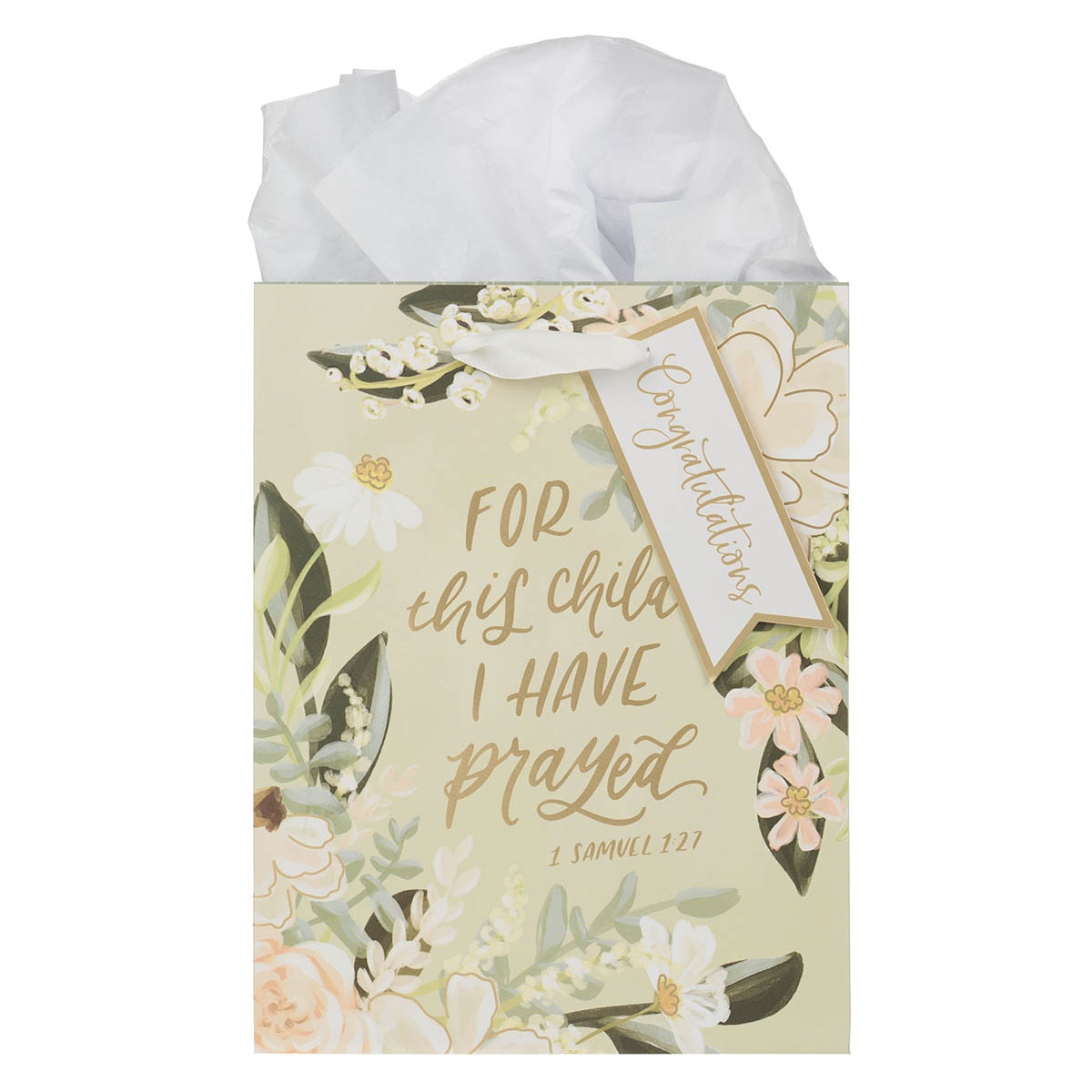 For This Child I Have Prayed Tan Floral Medium Gift Bag - 1 Samuel 1:27 by Christian Art Gifts