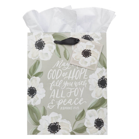 God of Hope Gray Floral Medium Gift Bag - Romans 15:13 by Christian Art Gifts