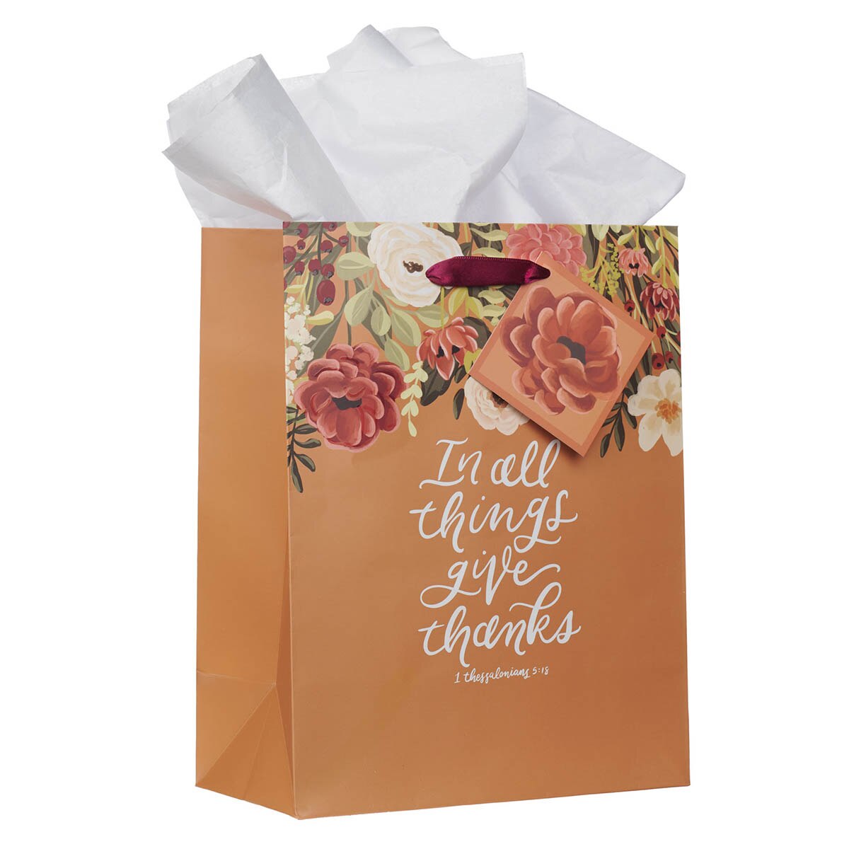 Give Thanks Pumpkin Spice Medium Gift Bag - 1 Thessalonians 5:18 by Christian Art Gifts, product view 3