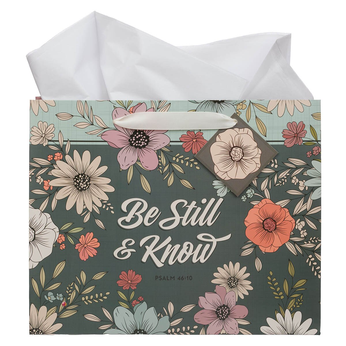 Be Still Teal Botanical Large Landscape Gift Bag - Psalm 46:10 by Christian Art Gifts