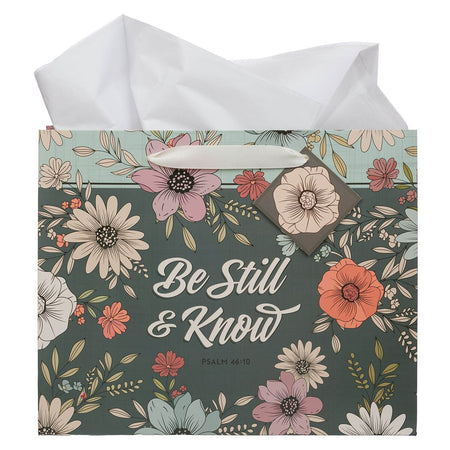 Be Still Teal Botanical Large Landscape Gift Bag - Psalm 46:10 by Christian Art Gifts